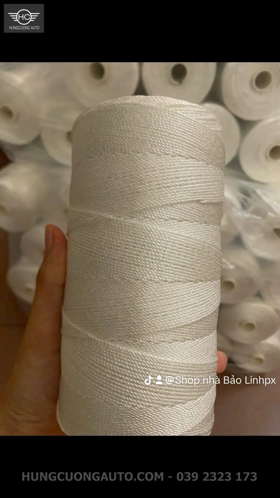Cuộn chỉ polyester trắng VTD dùng gia công dây và sản phẩm kỹ thuật, phù hợp nội dung “Báo Giá Dây Dù Số Lượng Lớn Từ 10km Cho Dự Án”