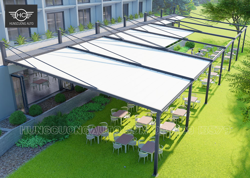 Bản vẽ thiết kế 3D mái xếp khung nhôm cho quán cafe siêu đẹp