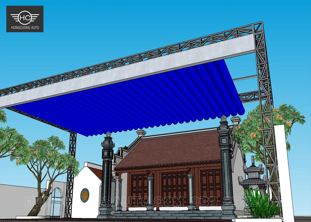 Mái xếp di động nhà chùa màu xanh nước biển