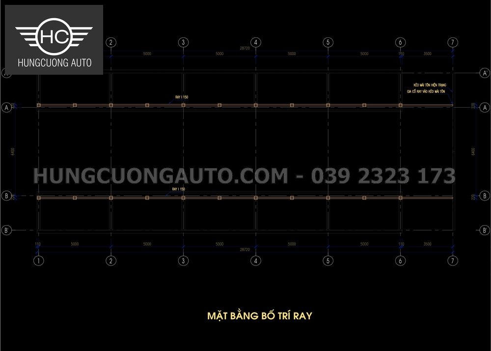 Bản vẽ bố trí ray mái che di động khung giàn Hoa Sen Nghệ An