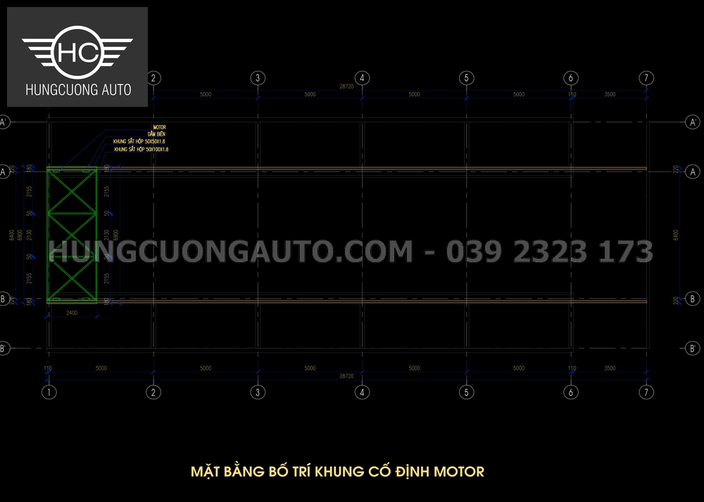 Bản vẽ khung cố định motor mái che khung giàn Nhà máy Hoa Sen Nghệ An