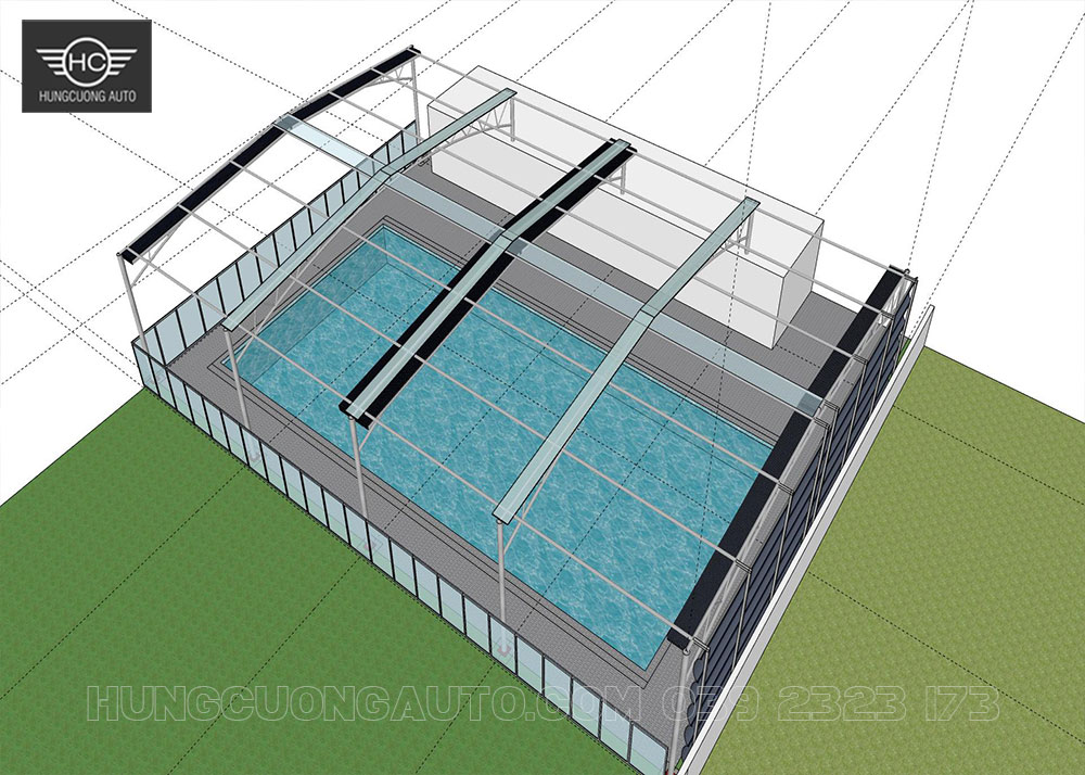 Mái bạt xếp bể bơi Trường Tiểu học, THCS & THPT Archimedes Đông Anh