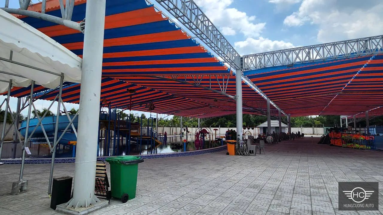 Chi tiết khung và bạt mái xếp Vân Lại Viên sau hoàn thiện