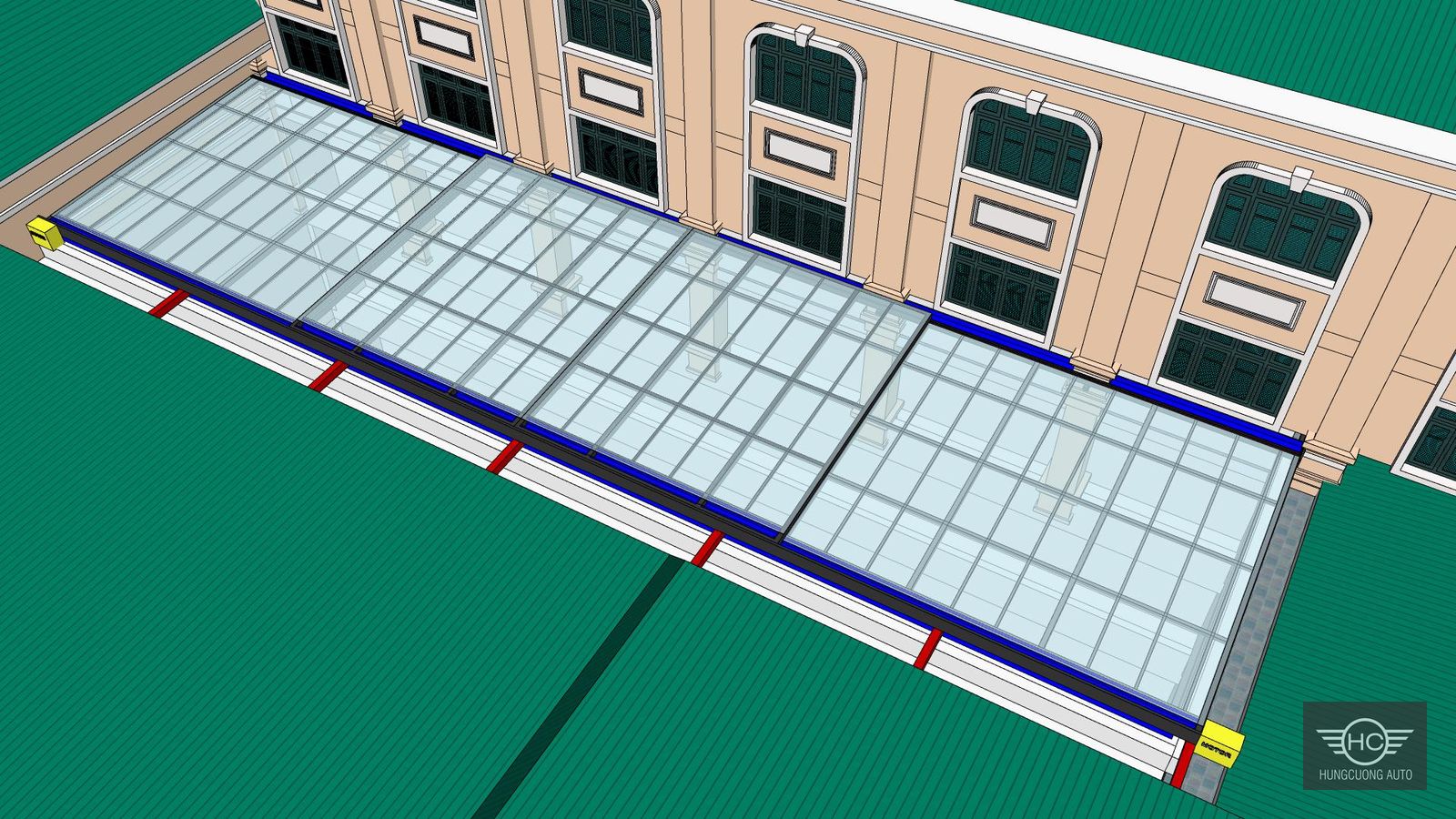 Phối cảnh mái che di động polycarbonate tại 34C Trần Phú