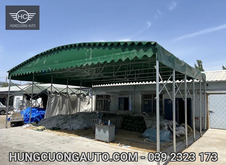 Mái bạt xanh hai tầng che khu vực tập kết vật tư Mái bạt xanh hai tầng che khu vực tập kết vật tư