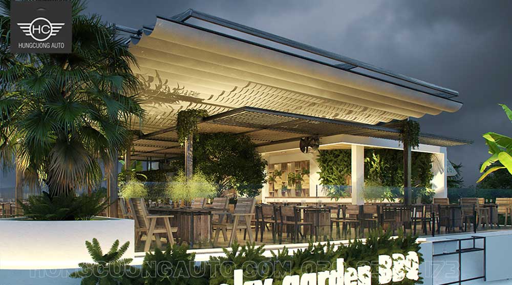 Hình ảnh thiết kế 3d mái bạt quán cafe