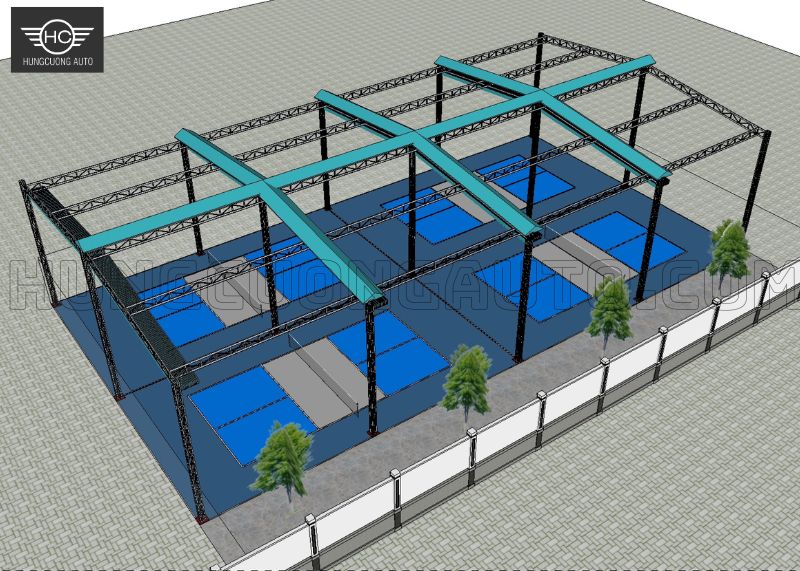 Phương án mái che sân pickleball 36,5 x 14,9 m