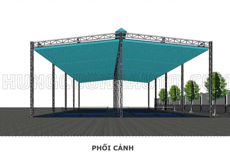 Phương án bố trí mái che theo mặt bằng sân pickleball