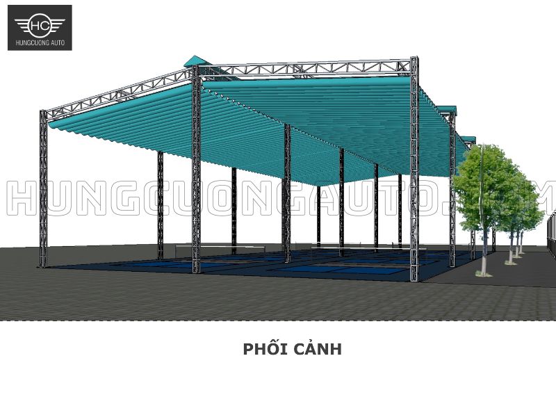 Hệ khung chính của mái bạt xếp sân pickleball 36,5 x 14,9 m