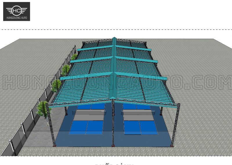 Mái bạt xếp di động che nắng mưa cho sân pickleball