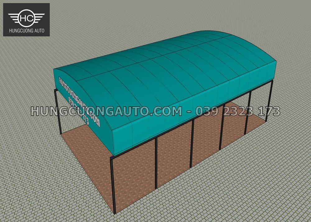 Phối cảnh 3D mái che di động khung giàn 12 x 20 m khi phủ bạt