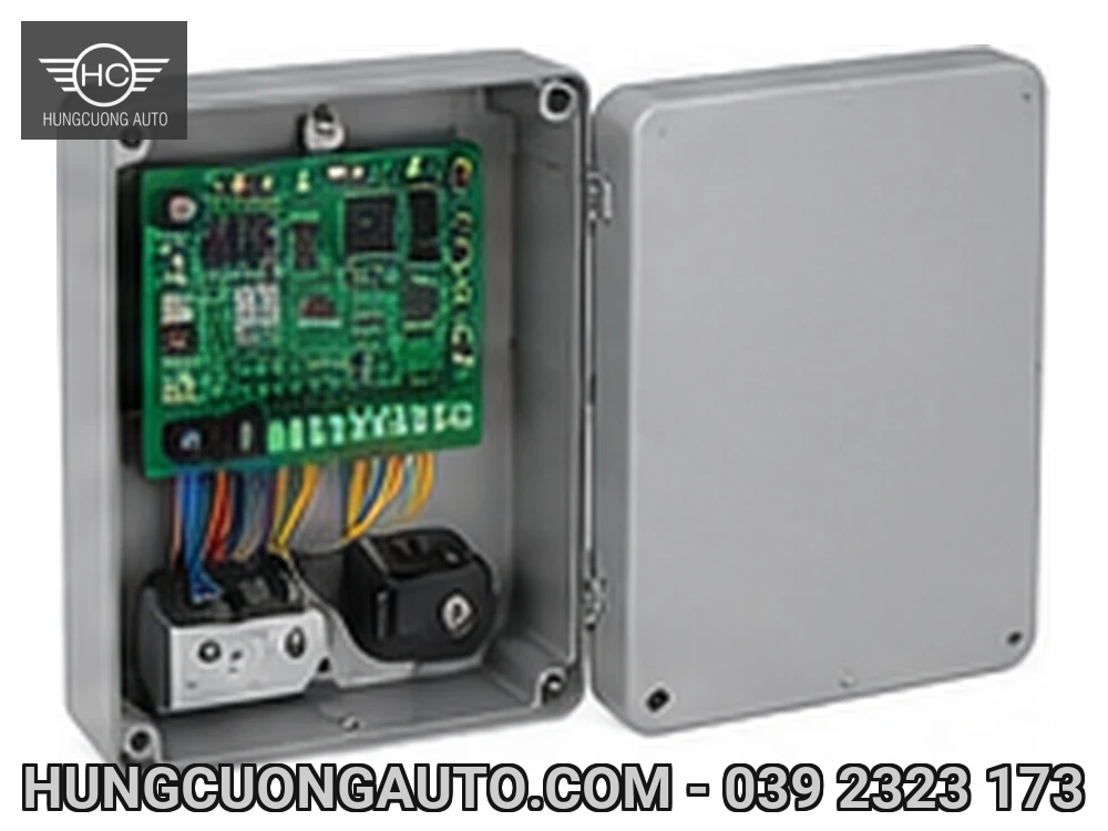Minh họa AI: Hộp điều khiển bo mạch motor cổng tự động Minh họa AI: Hộp điều khiển bo mạch motor cổng tự động