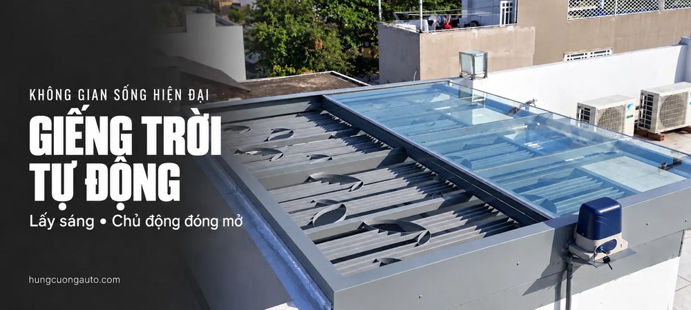 Giếng trời tự động: cấu tạo, kiểu mở và chống dột