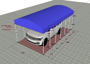 Bản vẽ nhà bạt xếp di động - punta che xe ô tô 3x5.5 m