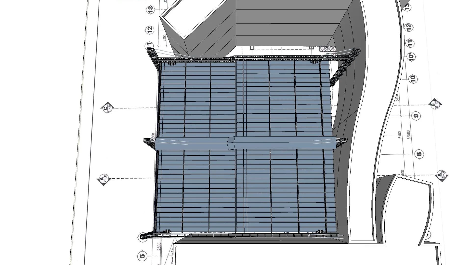 Phối cảnh phương án mái xếp di động 19×19,7 m - góc nhìn 11