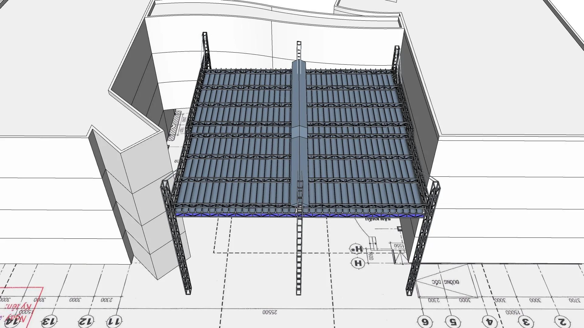 Phối cảnh phương án mái xếp di động 19×19,7 m - góc nhìn 6