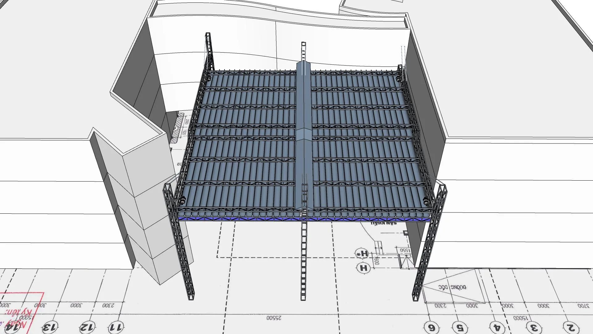 Phối cảnh phương án mái xếp di động 19×19,7 m - góc nhìn 5