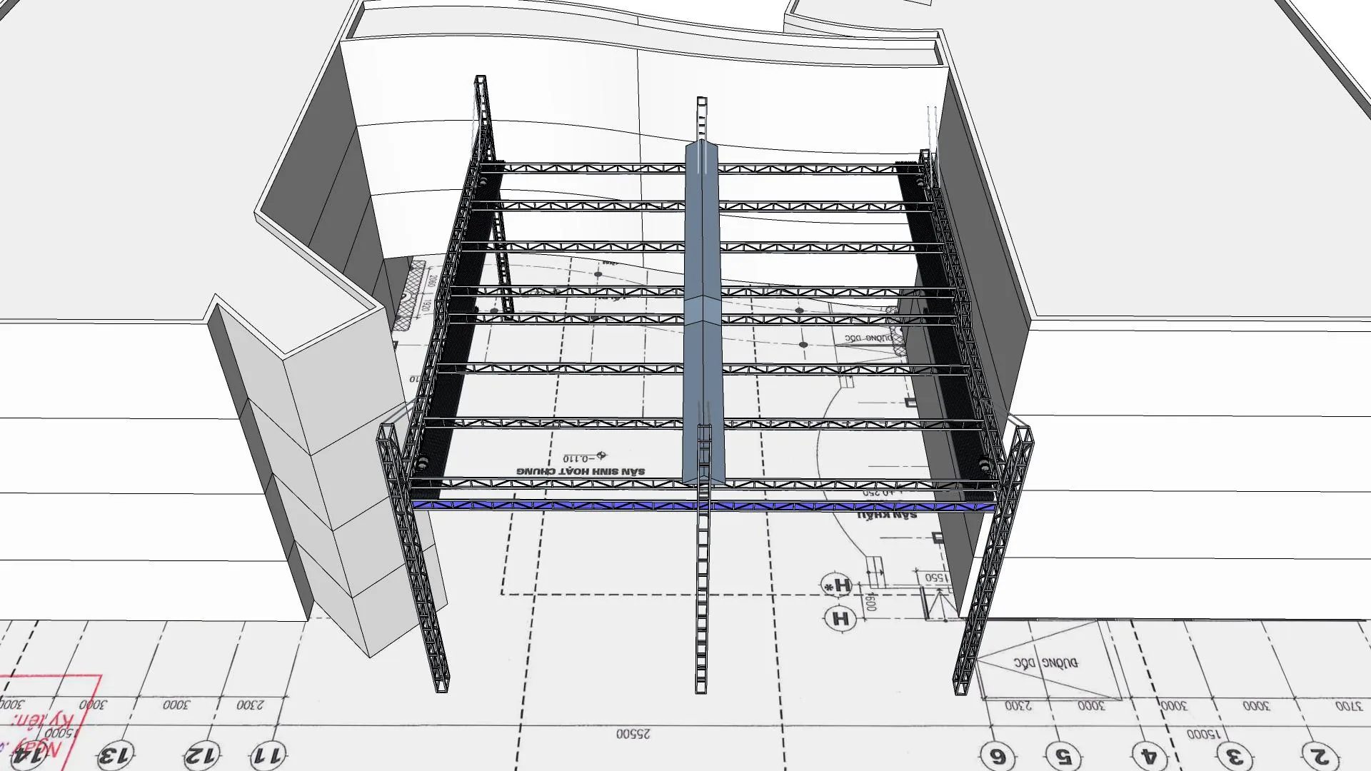Phối cảnh phương án mái xếp di động 19×19,7 m - góc nhìn 8