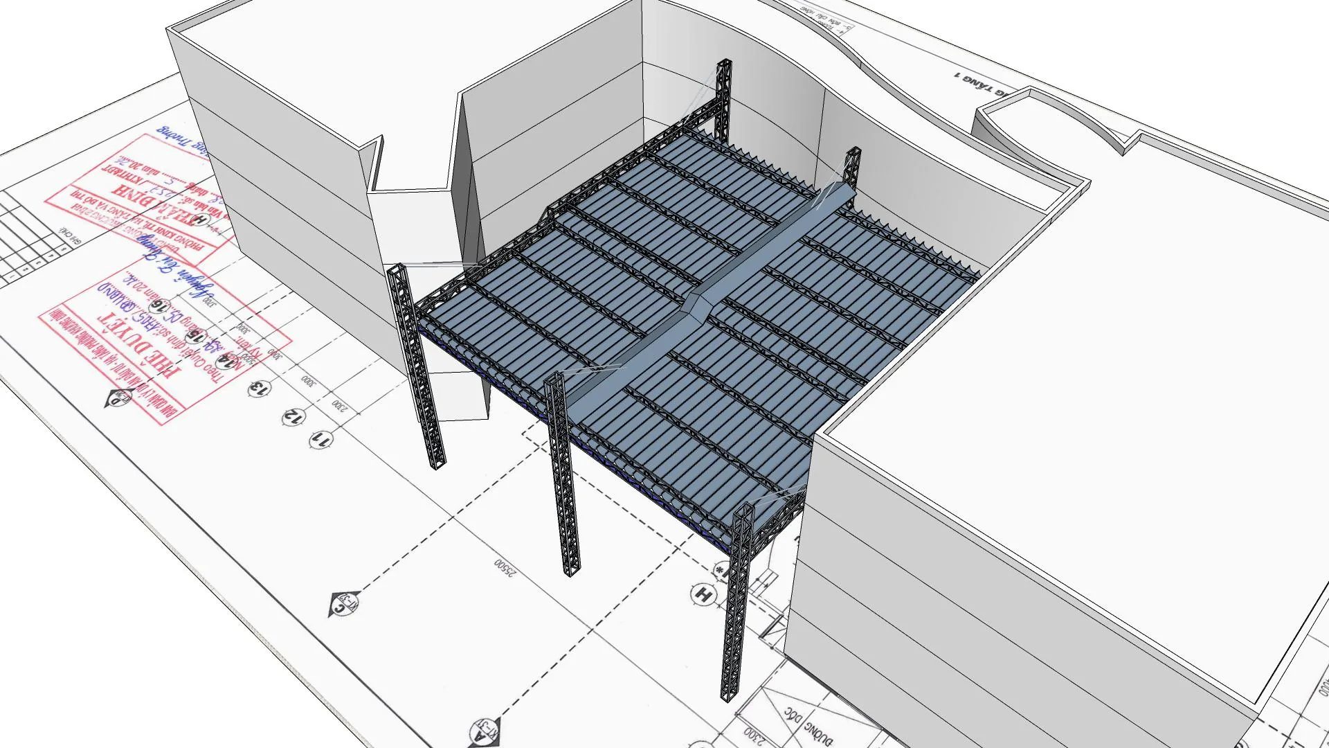 Phối cảnh phương án mái xếp di động 19×19,7 m - góc nhìn 2