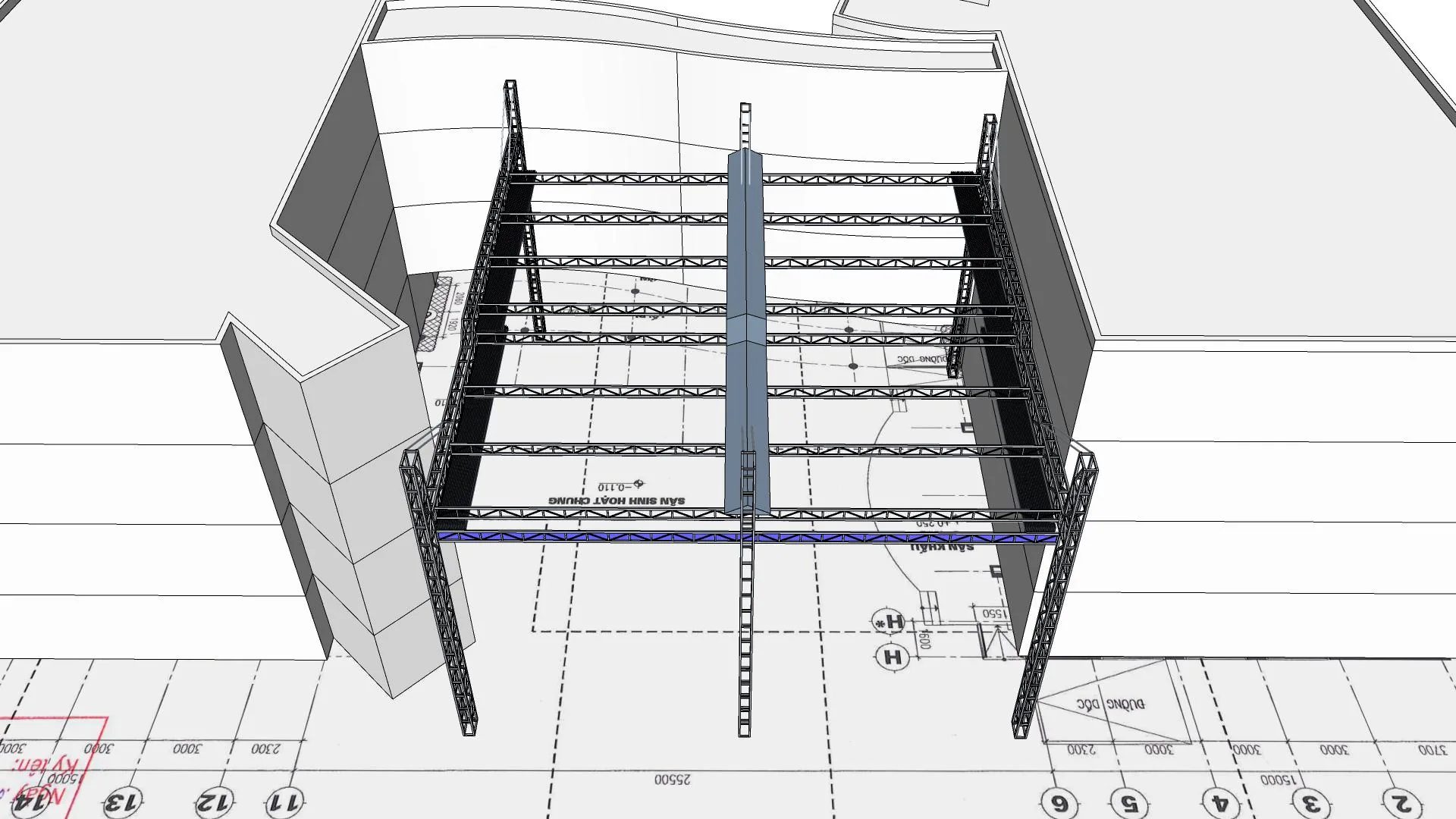 Phối cảnh phương án mái xếp di động 19×19,7 m - góc nhìn 7
