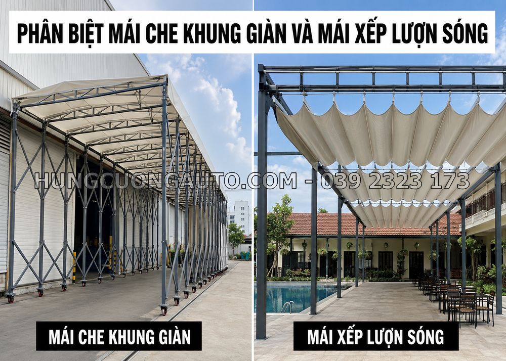 Phân biệt mái che khung giàn và mái xếp lượn sóng